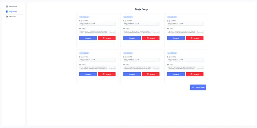 Správa více společností v uživatelském rozhraní